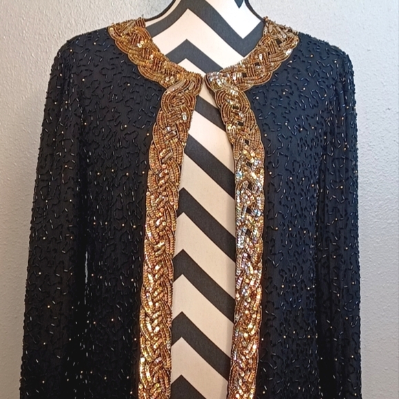 Vintage 100% Silk Beaded Sequin Old Money Country Club Glam Gala Evening Jacket - Picture 5 of 16